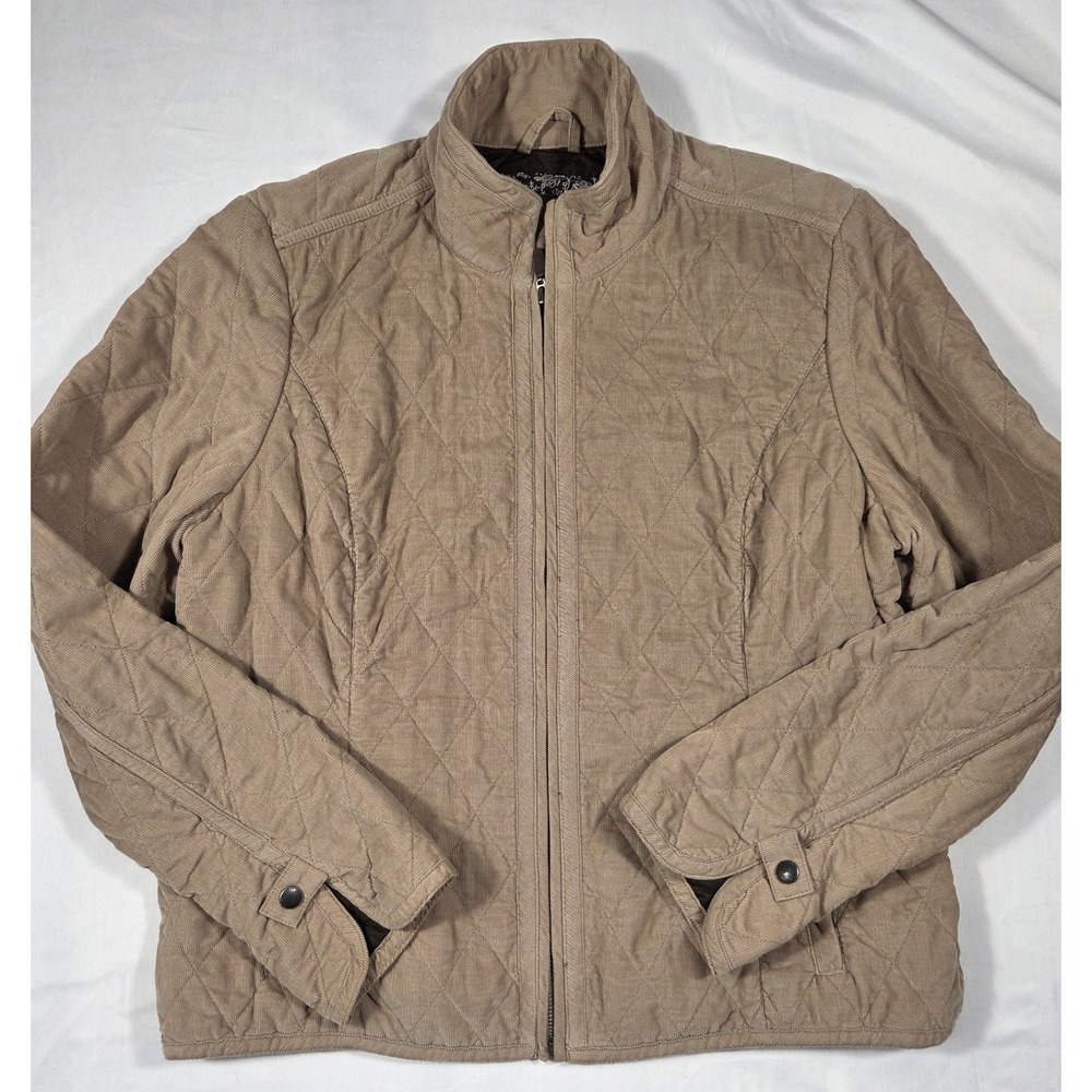 Eddie Bauer Women Petite XL Tan Quilted Corduroy Jacket Full Zip Mock Neck Beige